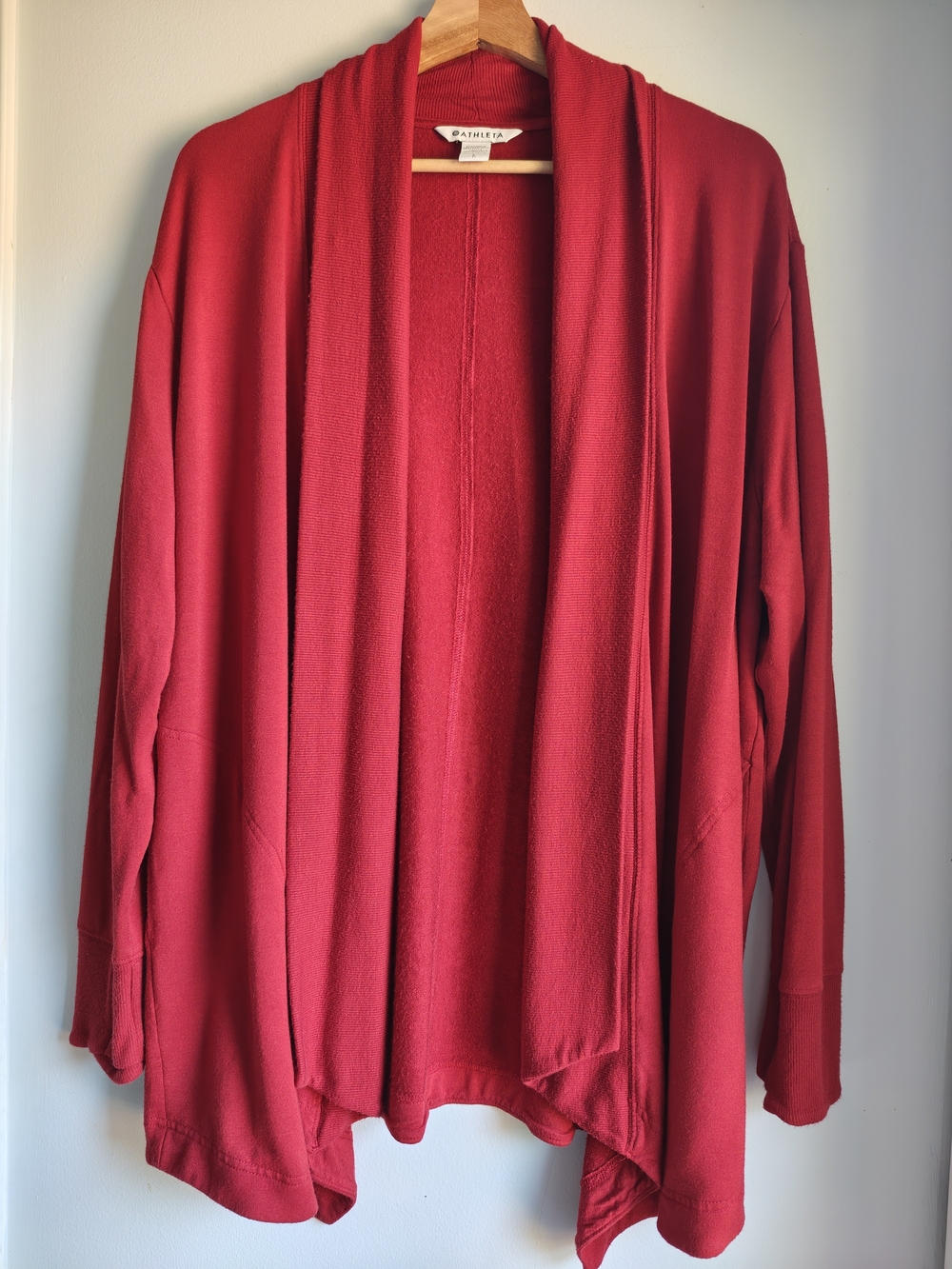 Athleta Open-Front Red Draped Cardigan Sweater